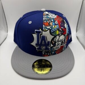 New Era 59FIFTY Los Angeles Dodgers Comic‎ Book Graphic Fitted Hat 7 1/2 Blue